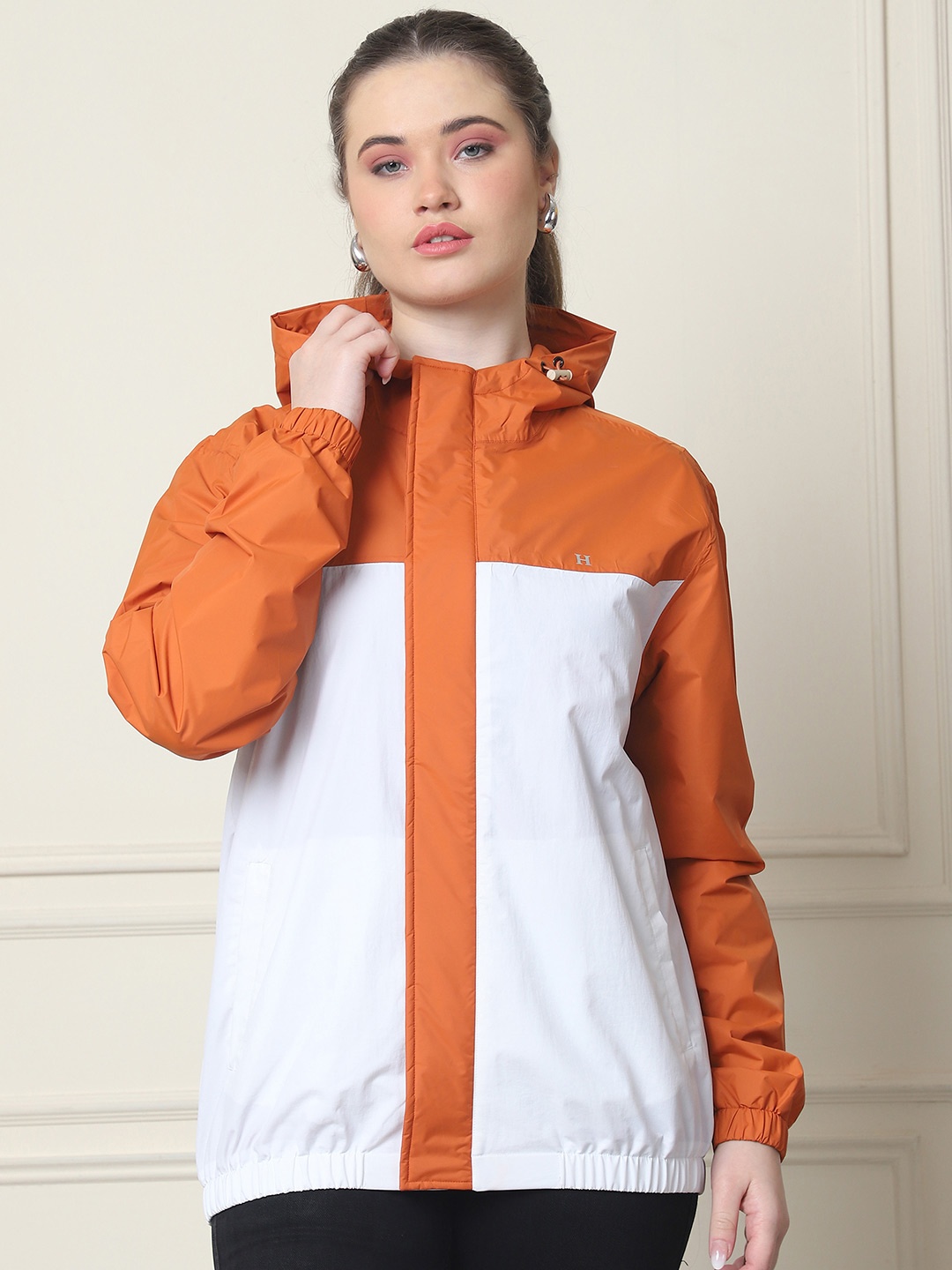 

HOUSE OF VEDAS Women Colourblocked Windcheater and Water Resistant Outdoor Sporty Jacket, Rust