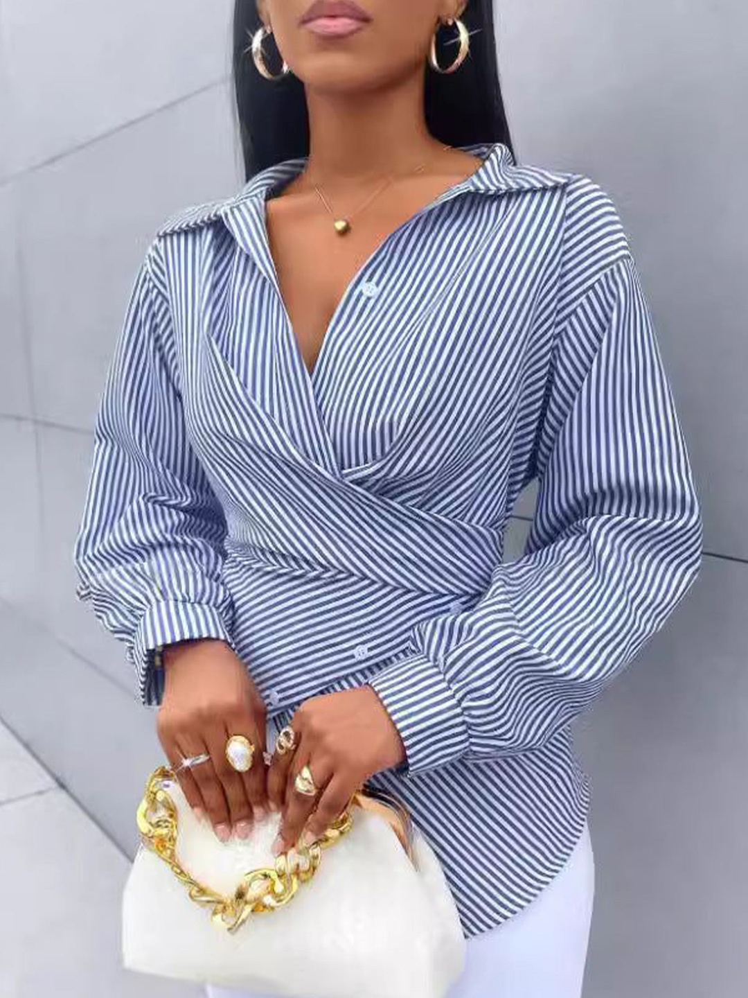 

Outzidr Women Original Opaque Striped Casual Shirt, Blue