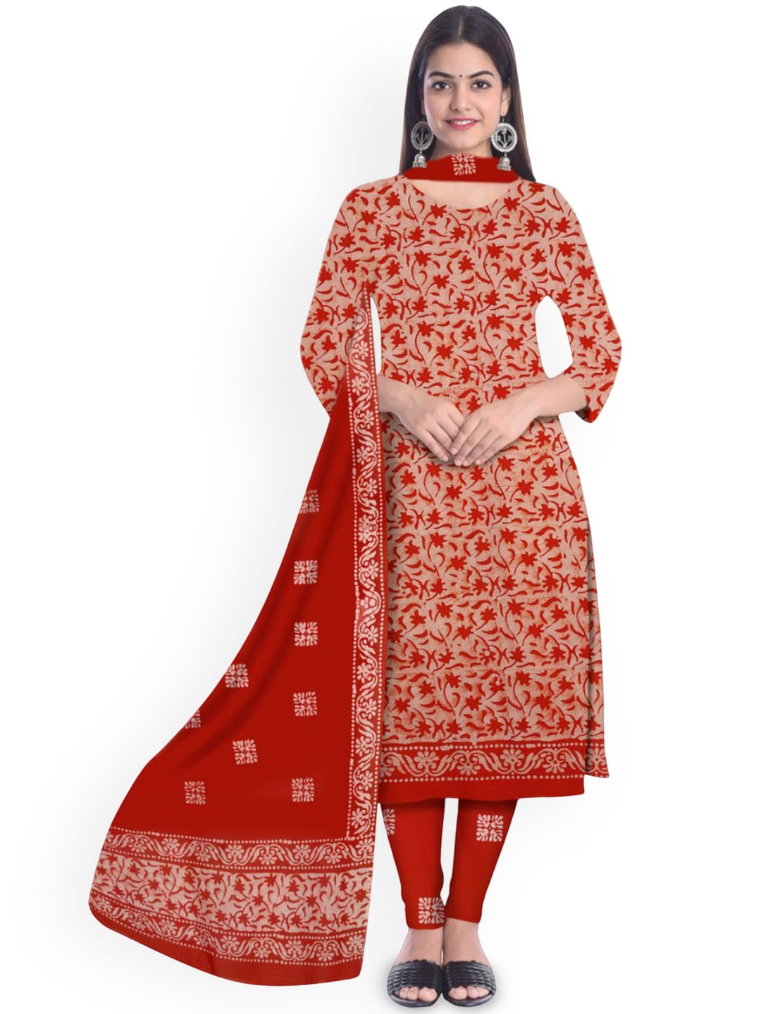 

Farooq Dyeing Floral Printed Pure Cotton Unstitched Dress Material, Orange