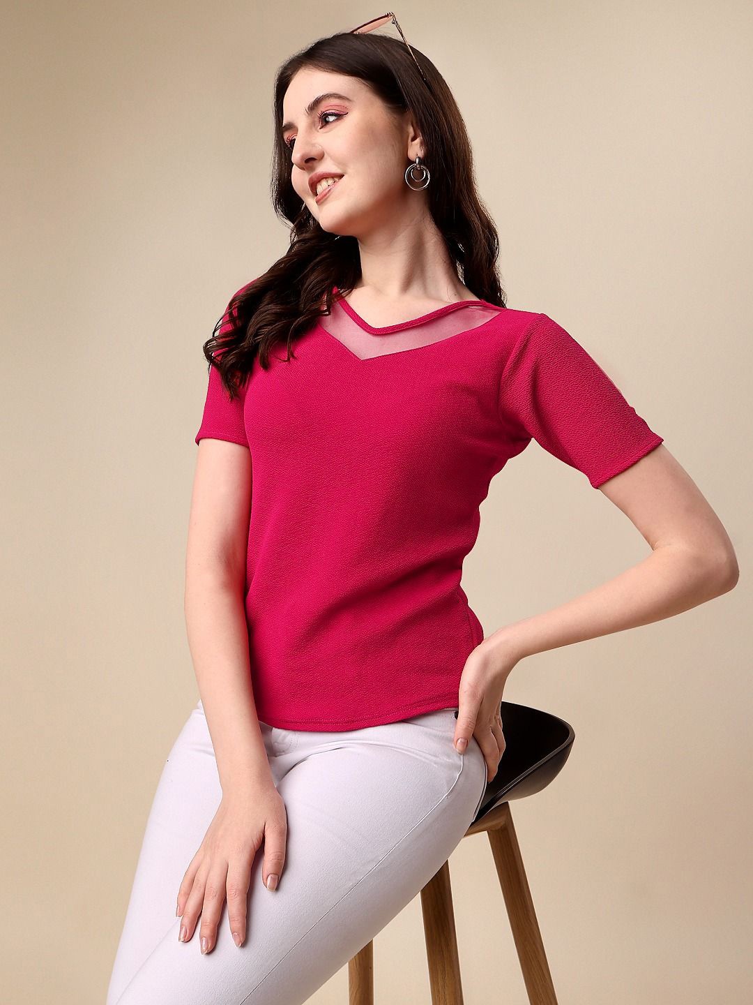 

De La Moda Crepe Top, Pink
