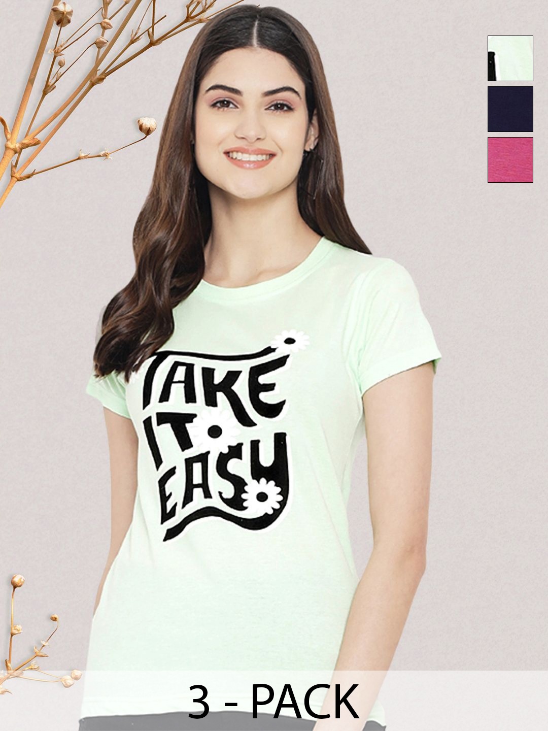 

GLOBAL NOMAD Women Typography 3 Printed Applique T-shirt, Multi