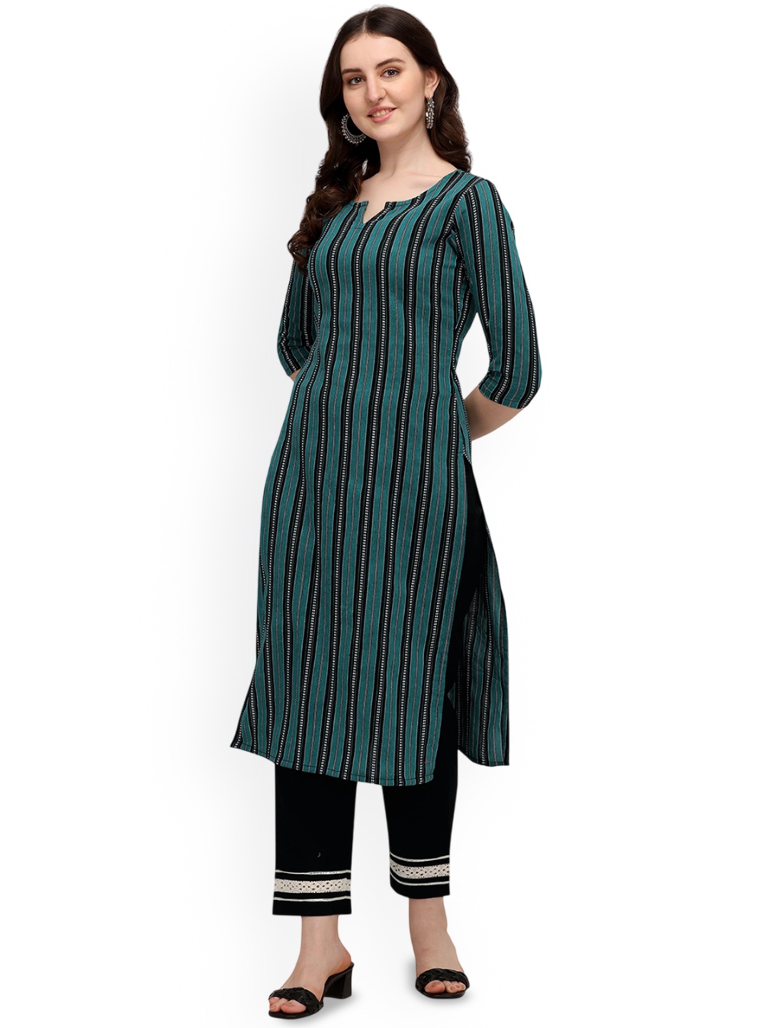 

DIVASTRI Striped Straight Kurta, Green