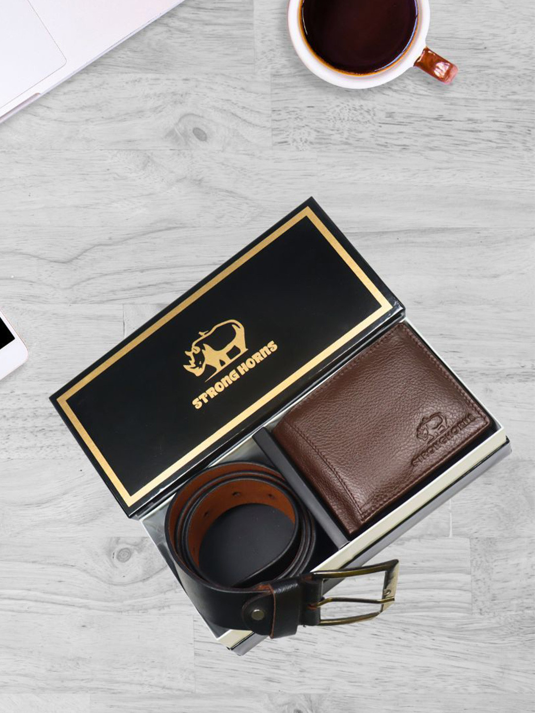 

STRONG HORNS Men Accessory Gift Set of, Brown