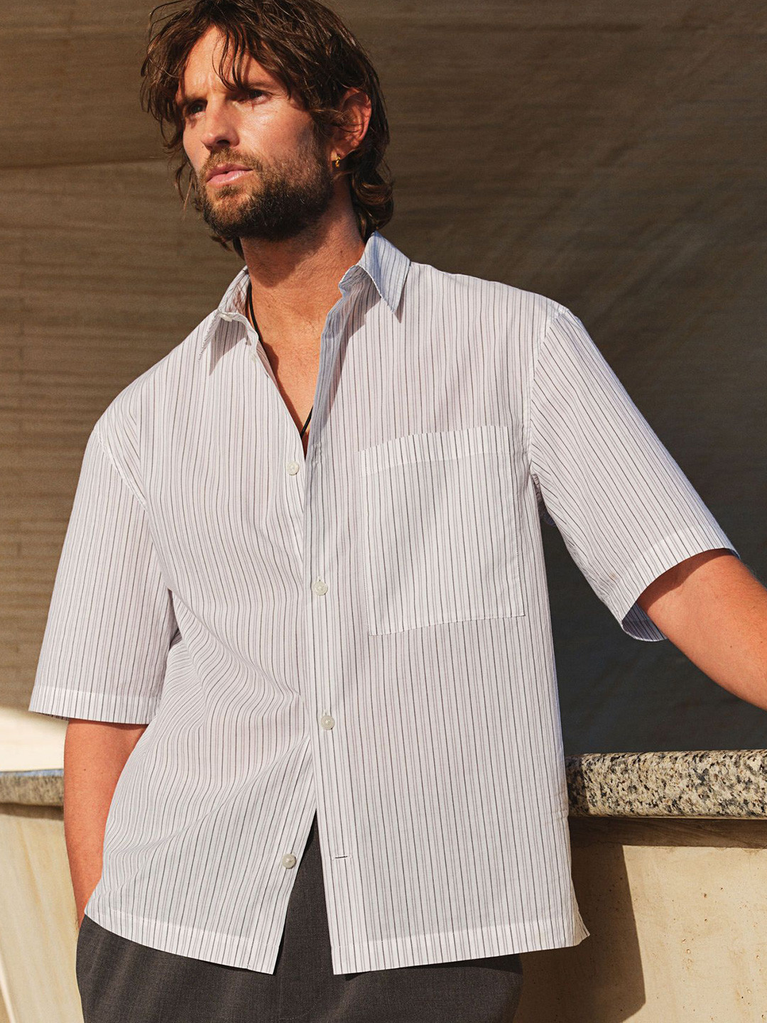 

H&M Regular Fit Short-Sleeved Shirt, White
