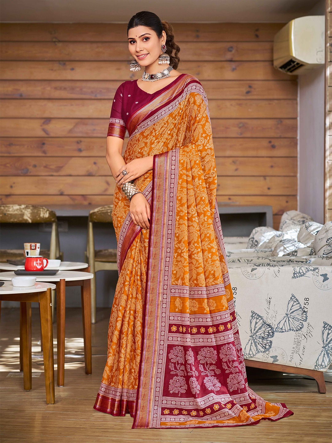 

VEECHIS Floral Printed Pure Cotton Bandhani Saree, Yellow