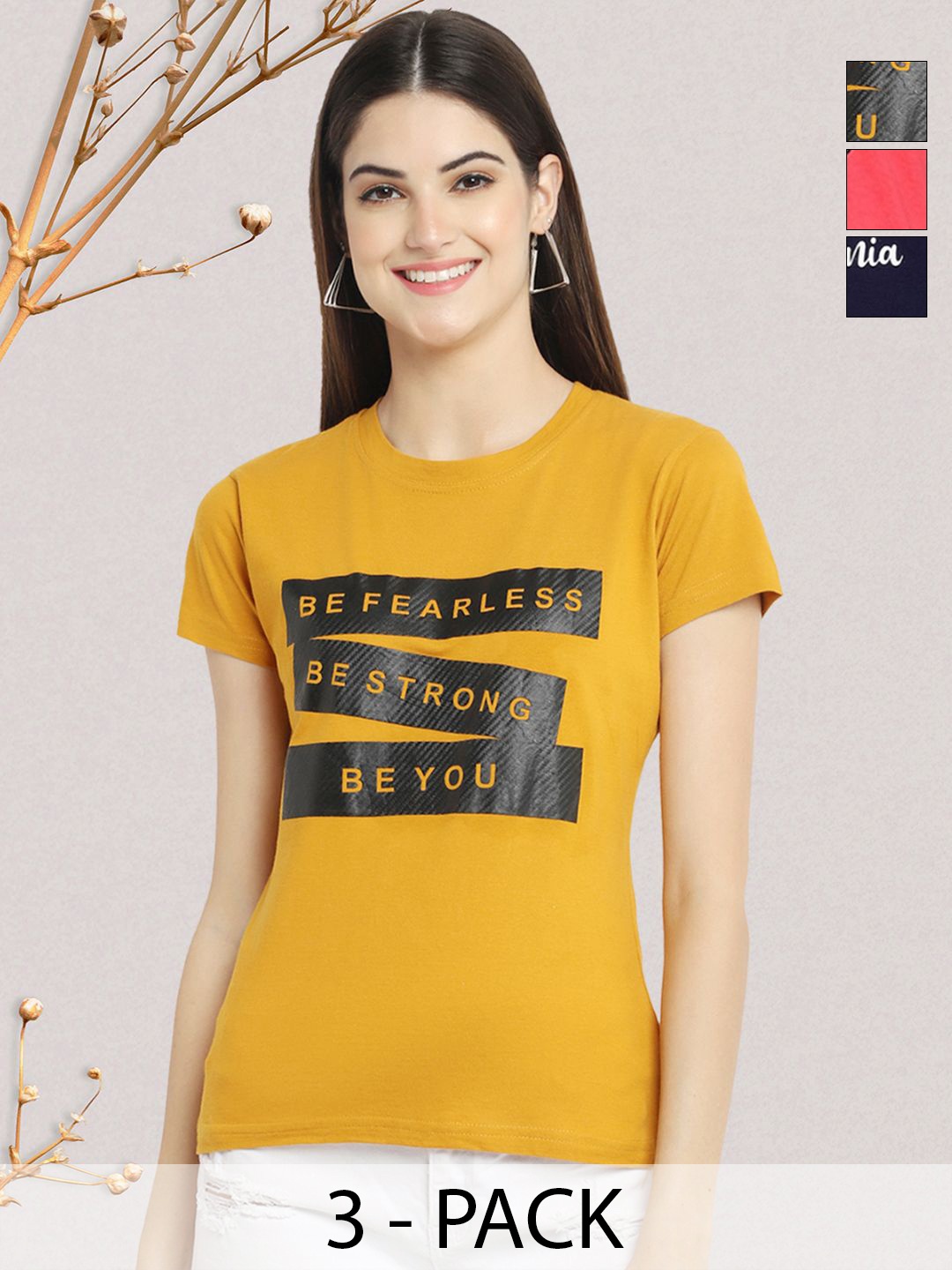 

GLOBAL NOMAD Women Typography 3 Printed Applique T-shirt, Multi