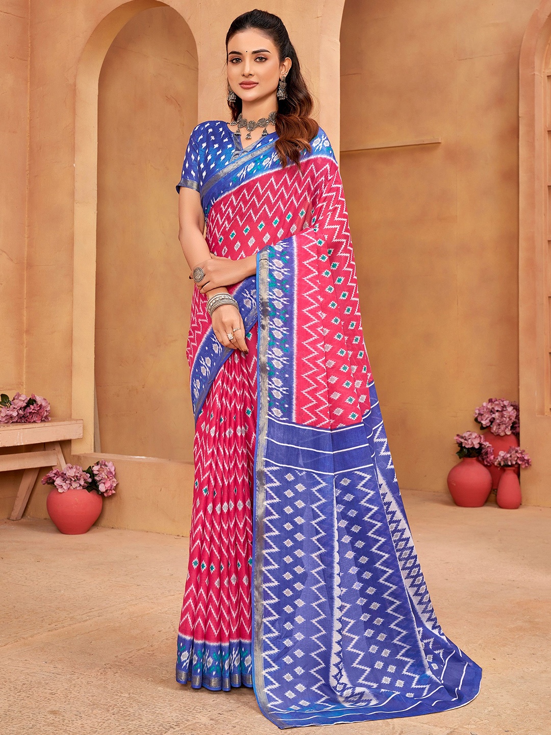 

VEECHIS Ethnic Motifs Pure Cotton Saree, Pink
