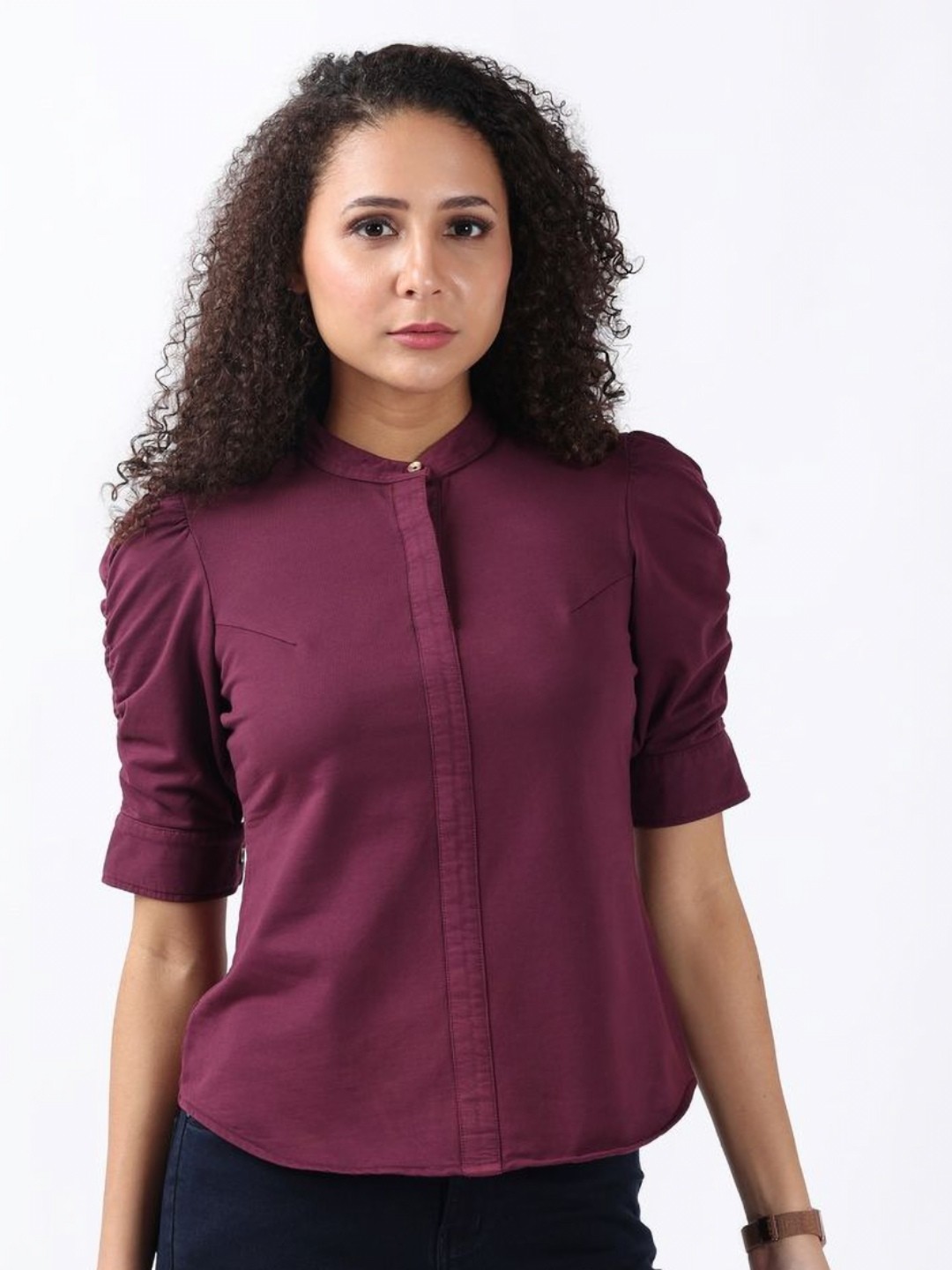

Bonnaty Women V-Neck Extended Sleeves Pockets T-shirt, Purple