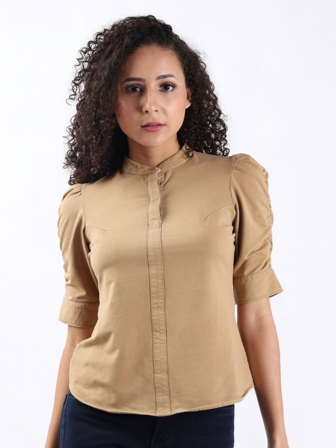 

Bonnaty Women V-Neck Drop-Shoulder Sleeves T-shirt, Beige