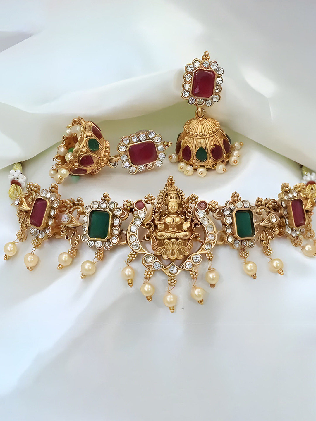 

VIVANTA DESIGN Gold-Plated Artificial Stones-Studded Laxmi Jewellery Set