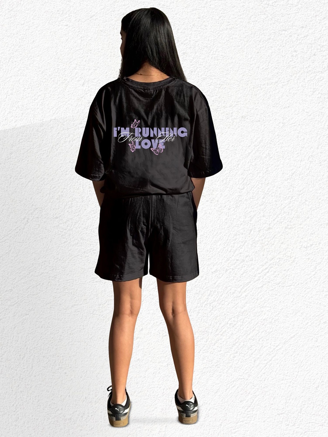 

TheBTclub Unisex Oversized Printed T-Shirt With Shorts Co-Ords, Black