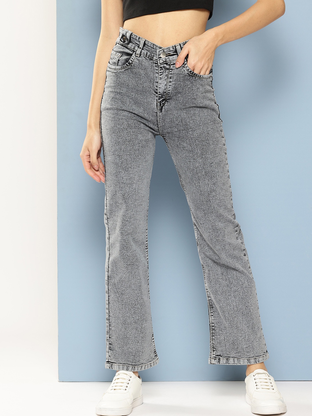 

CORSICA Women Regular Fit Heavy Fade Cotton Jeans, Grey