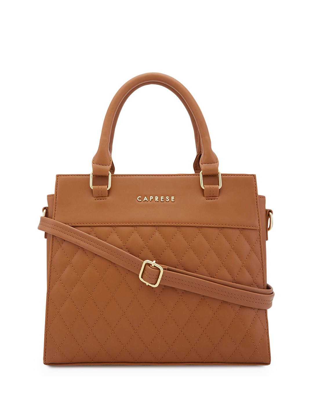 

DressBerry X CAPRESE PU Structured Satchel with Quilted, Brown
