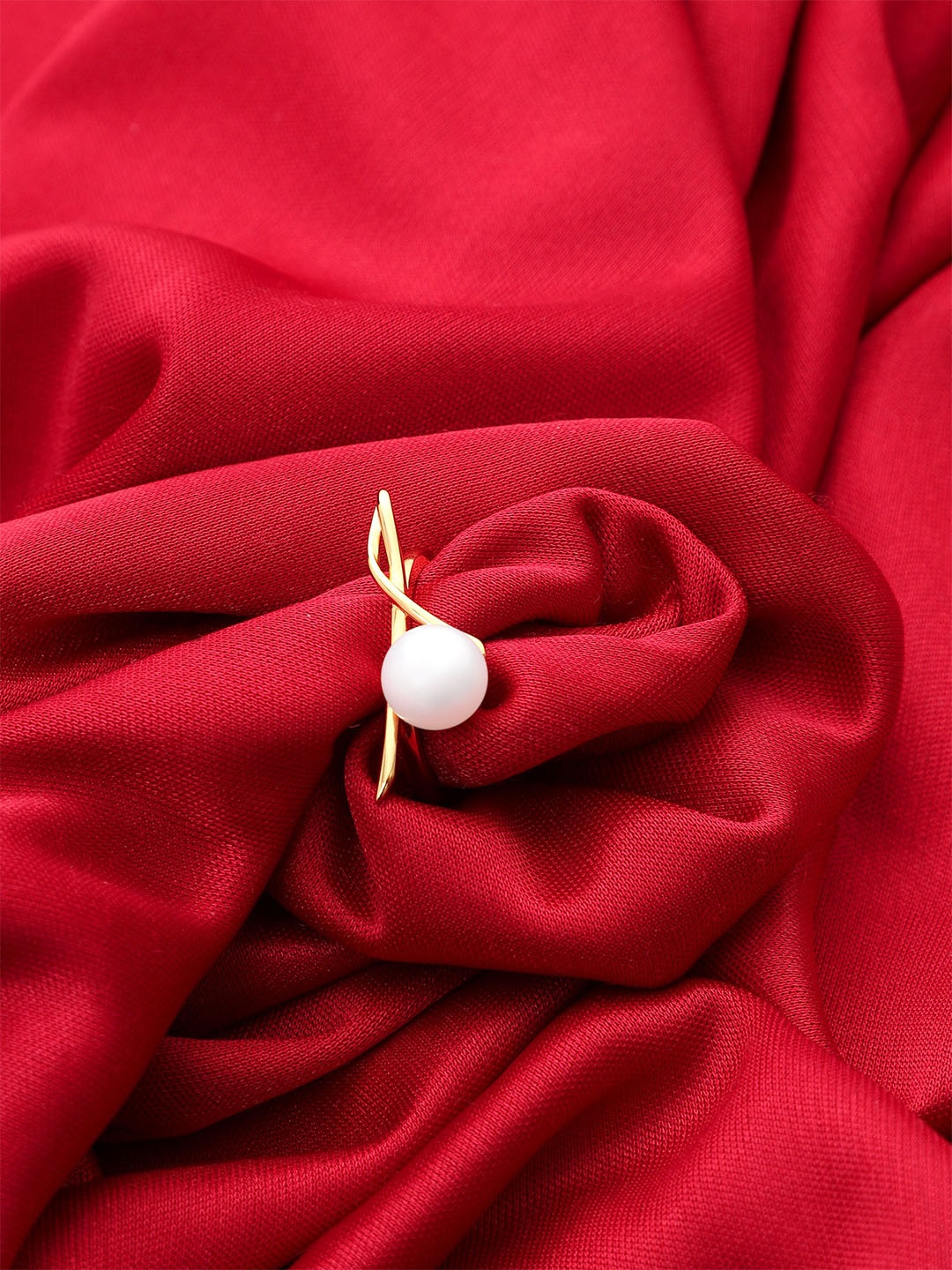 

DIAVO 925 Sterling Silver Gold-Plated Pearls Beaded Finger Ring