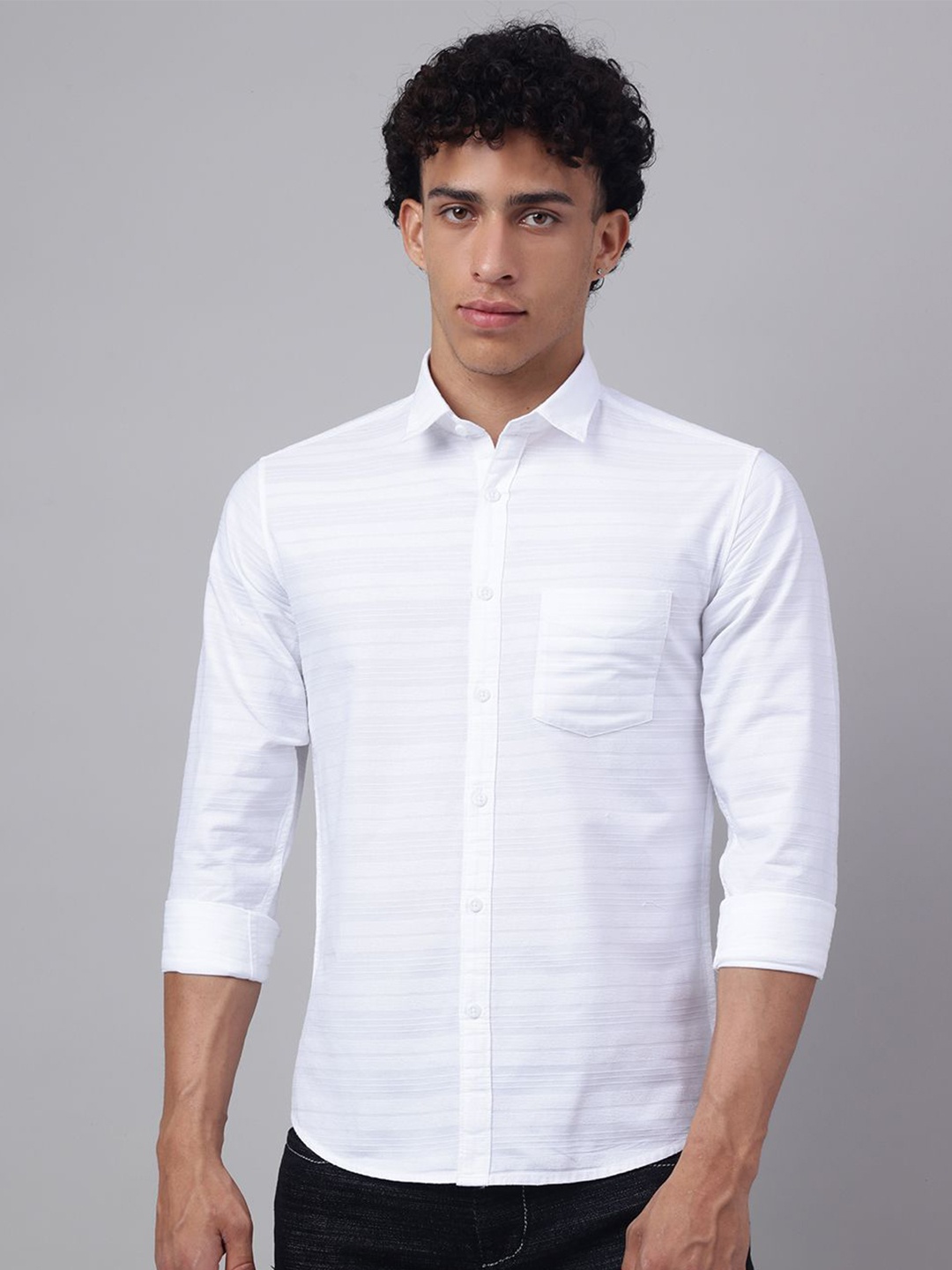 

Richlook Men Comfort Horizontal Stripes Opaque Casual Shirt, White