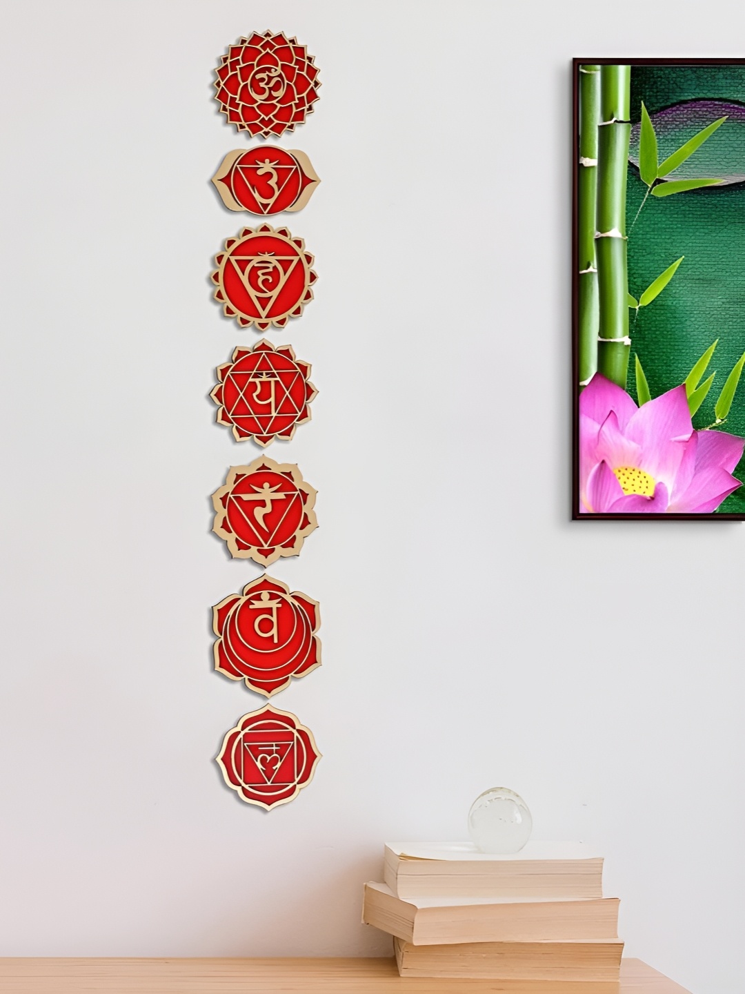 

Webelkart 7-Pcs Red Laser Cut Energy Centers Wooden Chakras
