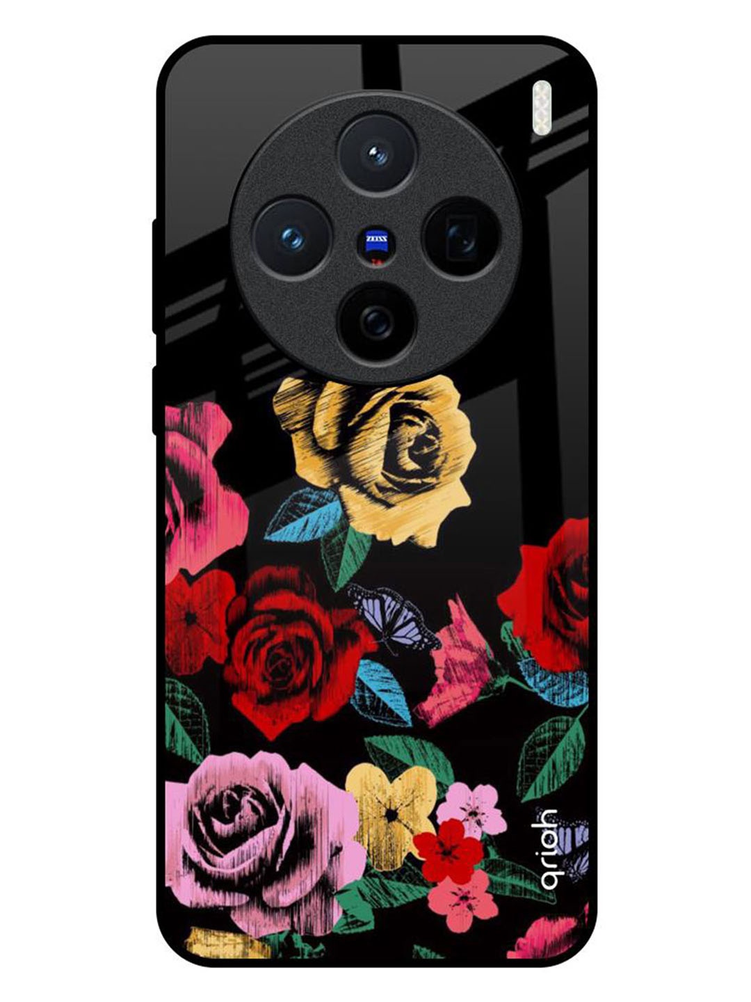 

QRIOH Floral Printed Vivo X200 5G Back Case Mobile Accessories, Black