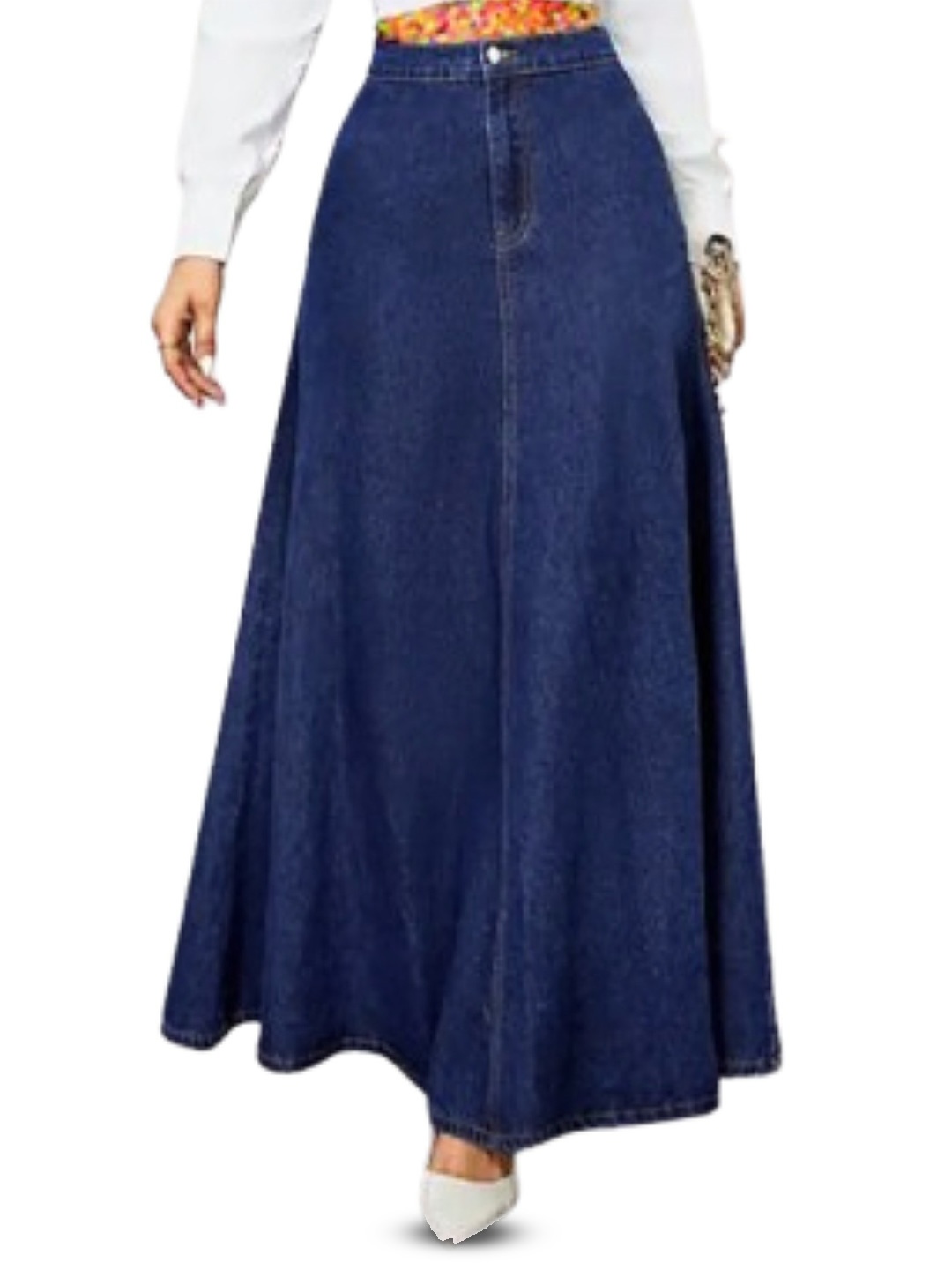 

Tripursundari Fashion Women Buttoned A-Line Full Length Denim Skirt, Navy blue