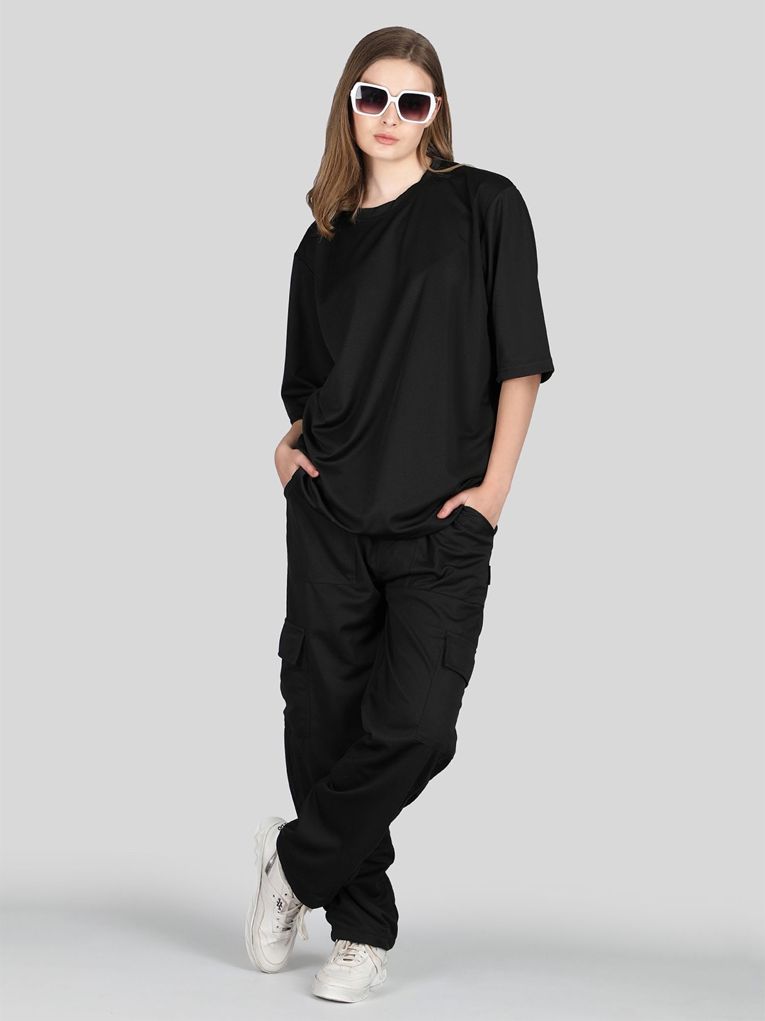 

Raxedo Summer Oversized T-Shirt With Track Pants Co-ords Set, Black