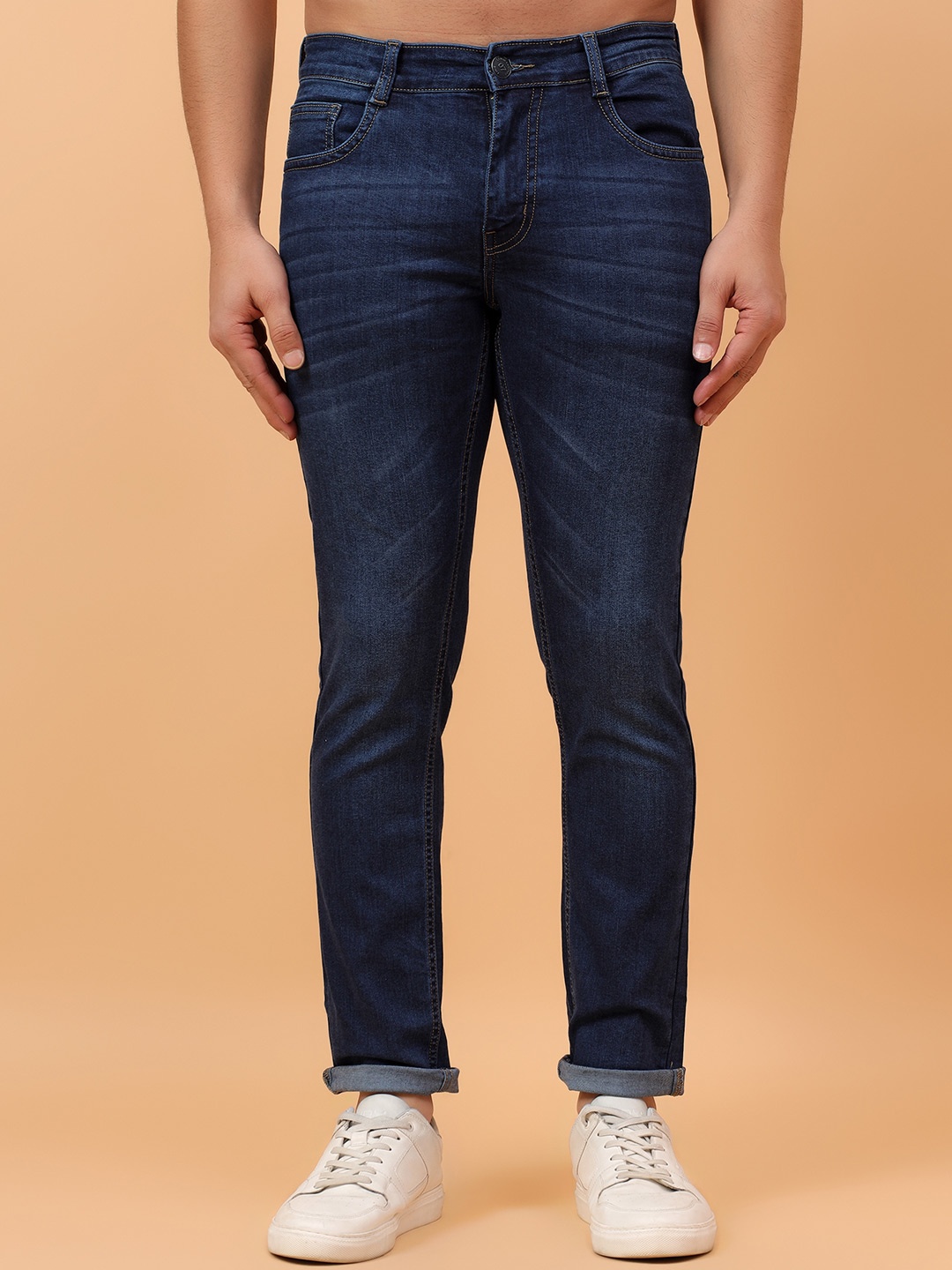 

MEGHZ Men Micheal Slim Fit Light Fade Stretchable Jeans, Navy blue