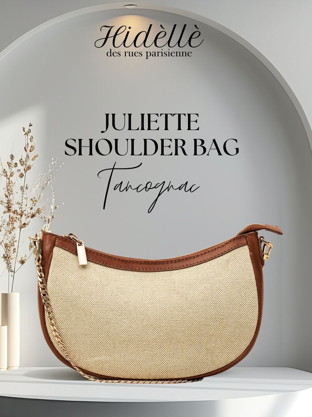 

Hidelle Leather Structured Tote Bag with Applique, Tan