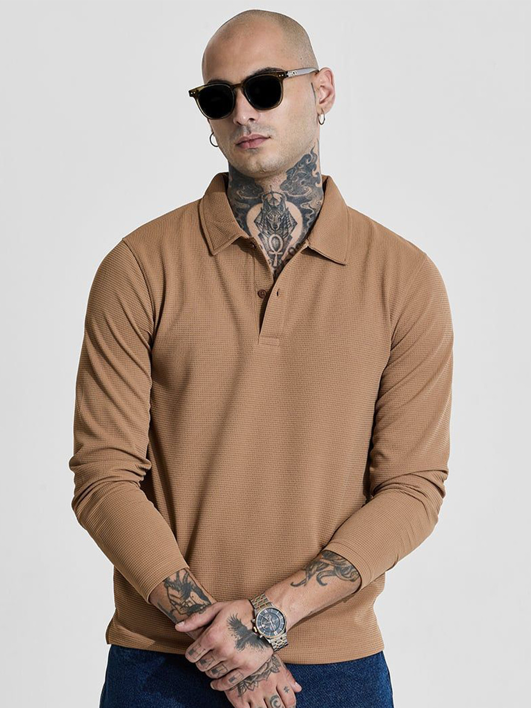 

Snitch Men Printed Polo Collar Slim Fit T-shirt, Brown