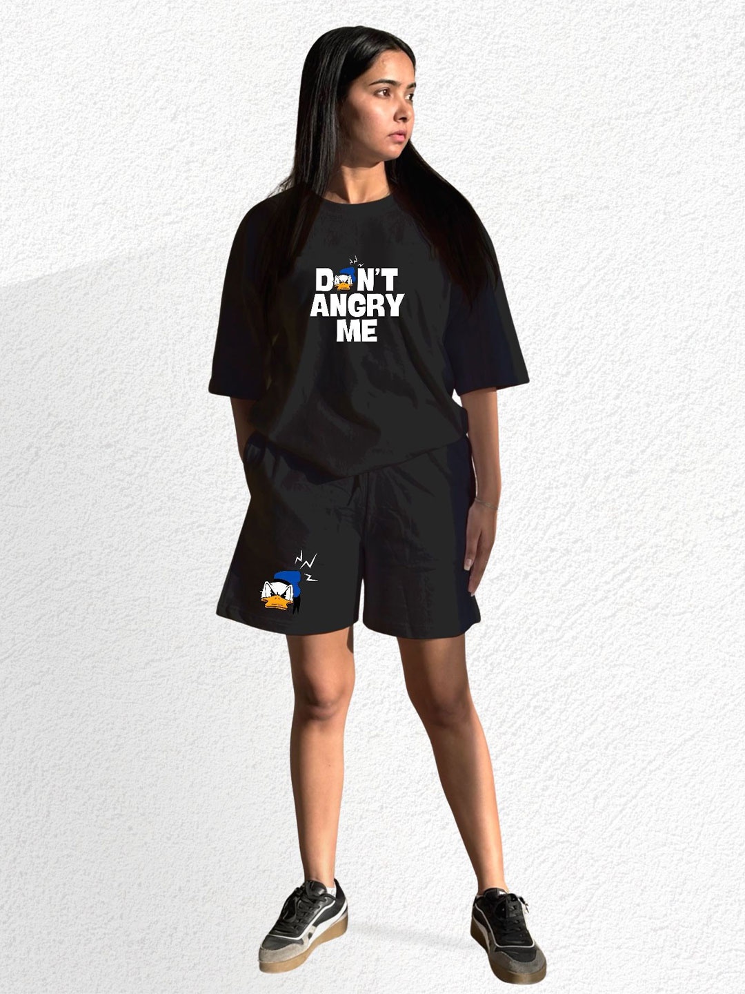 

TheBTclub Unisex Oversized Printed T-Shirt With Shorts Co-Ords, Black