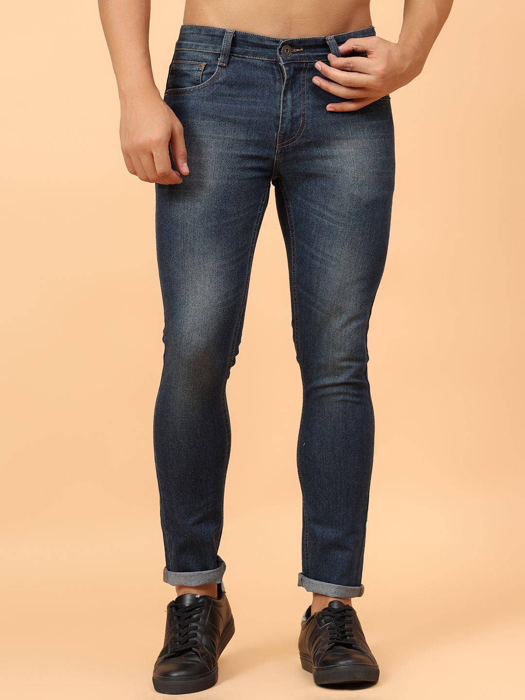 

MEGHZ Men Micheal Slim Fit Light Fade Stretchable Jeans, Navy blue
