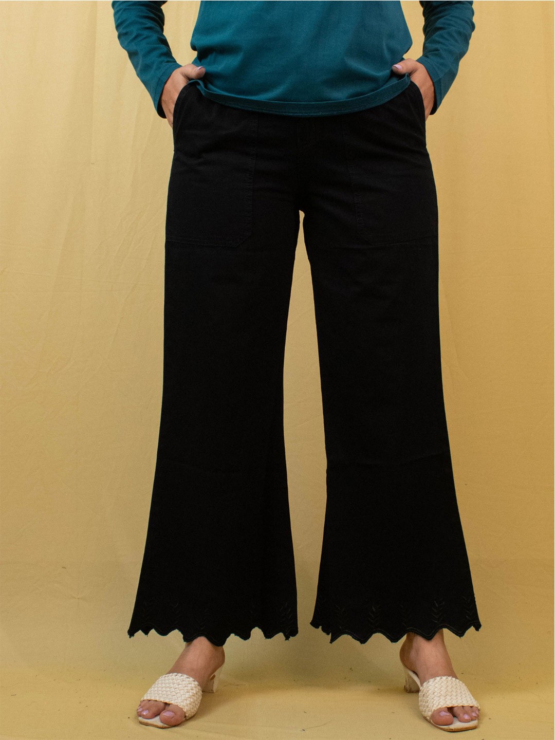 

GlamZei Women Relaxed Easy Wash Trousers, Black