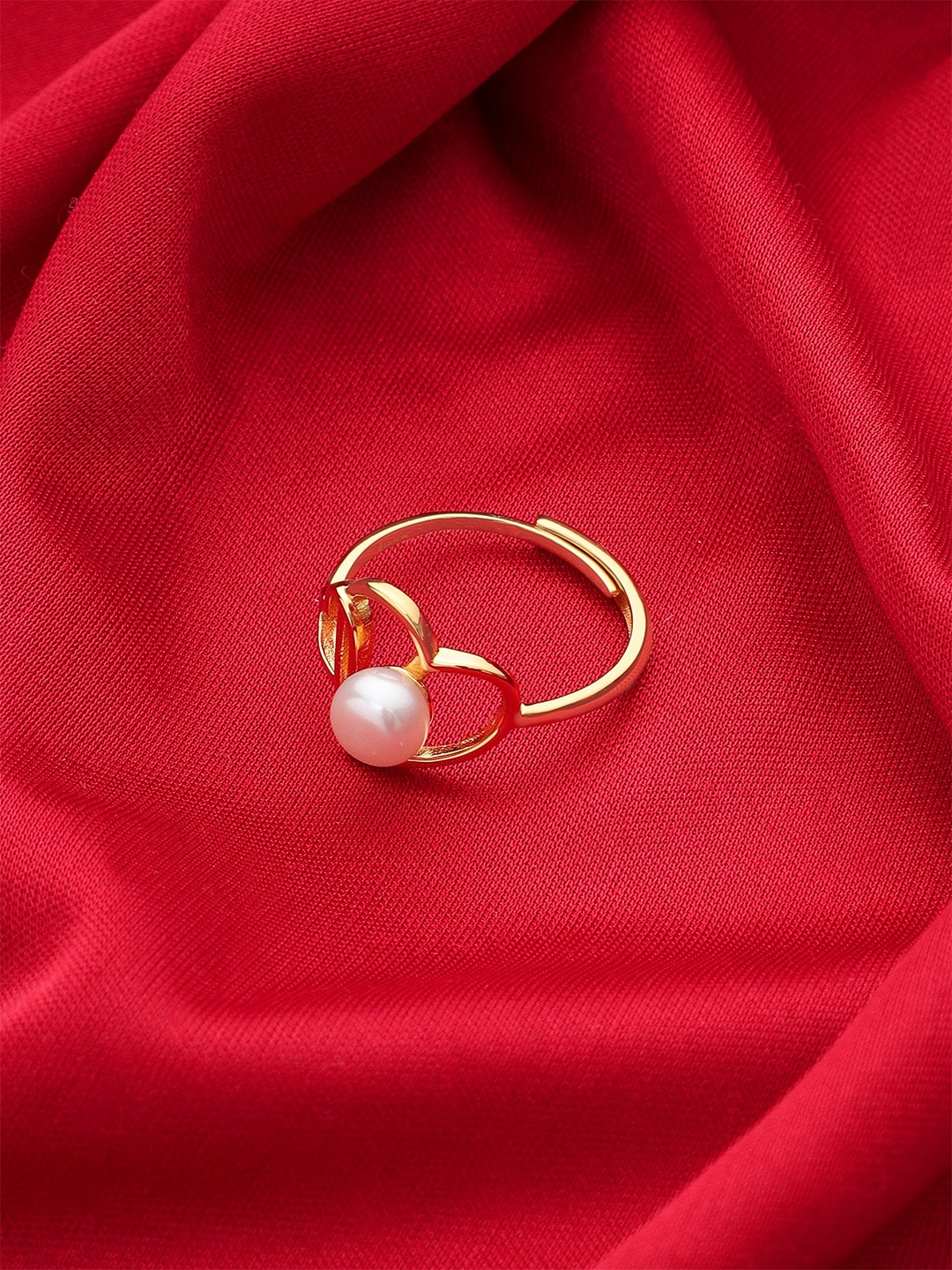 

DIAVO 925 Sterling Silver Gold-Plated Pearls Beaded Finger Ring