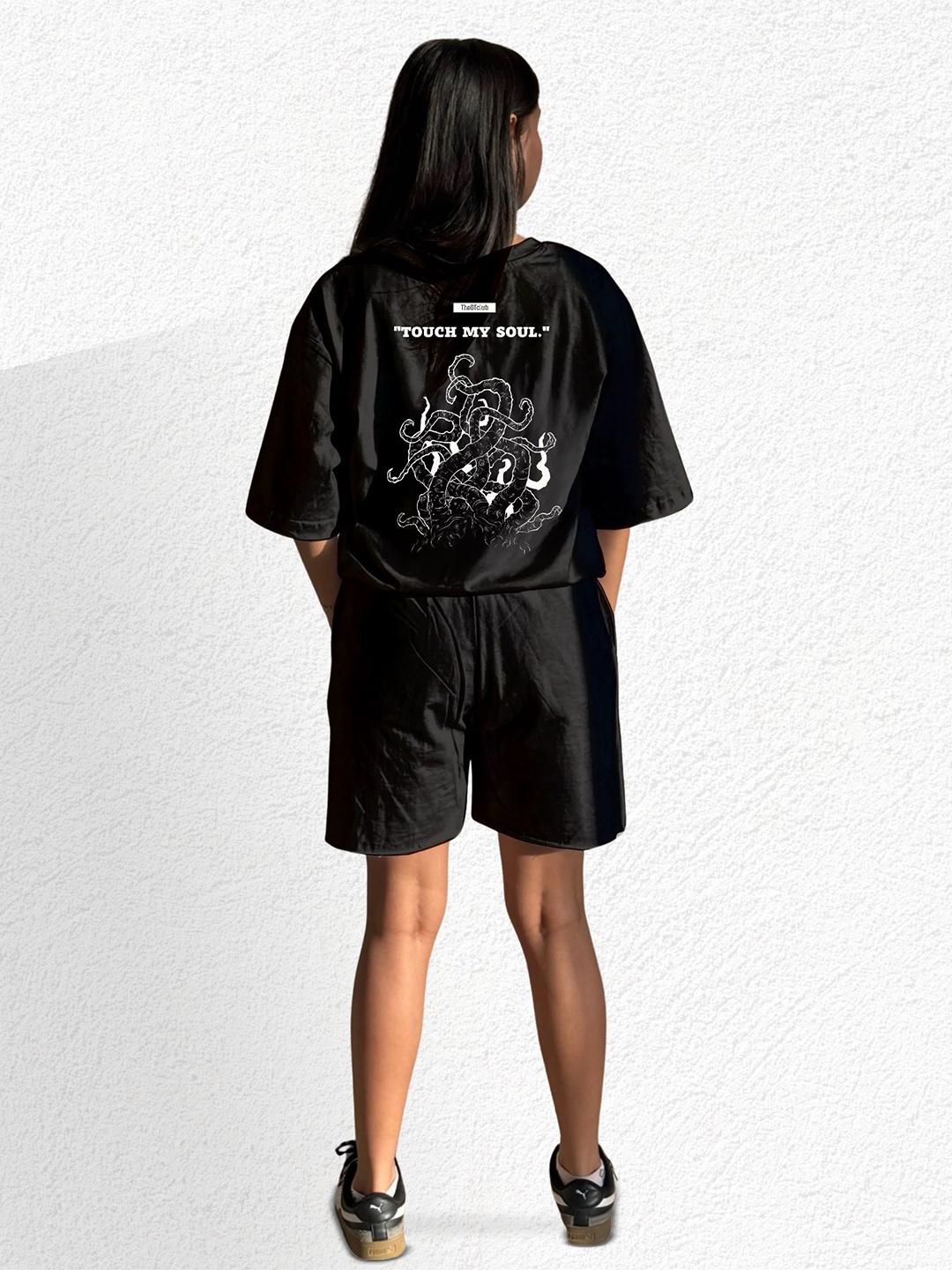 

TheBTclub Unisex Oversized Printed T-Shirt With Shorts Co-Ords, Black
