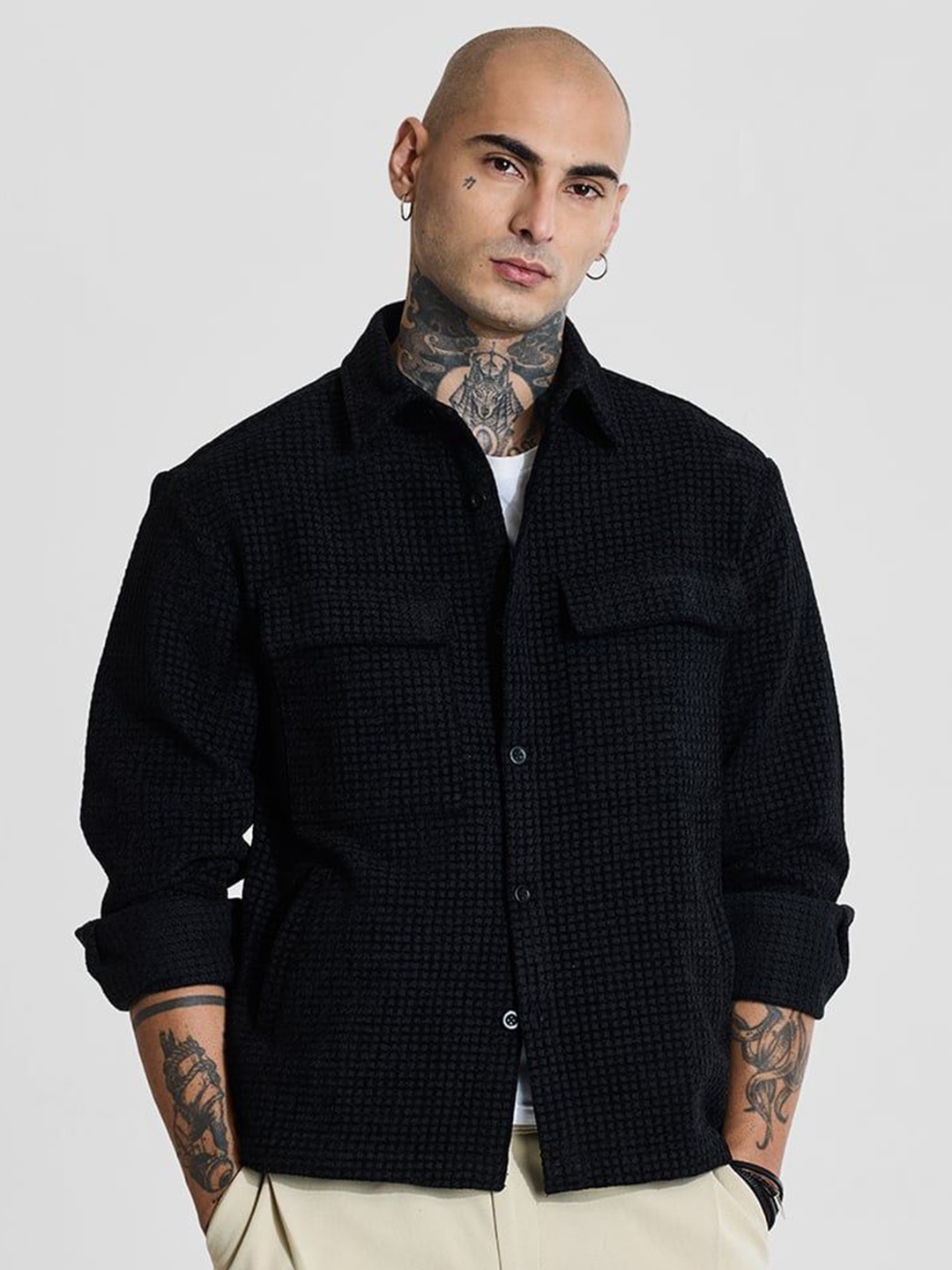 

Snitch Men Opaque Casual Shirt, Black