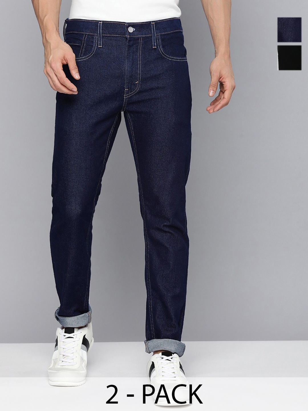 

INDIROCKS Men Jean Low Distress Stretchable Jeans, Black