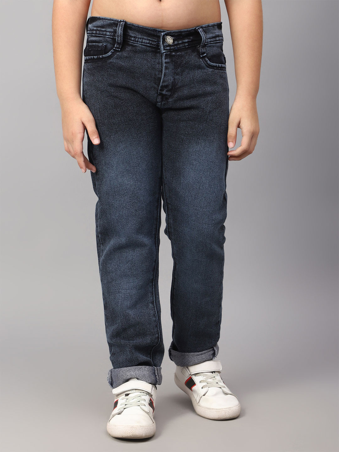 

HIGH FAME Boys Low Distress Light Fade Jeans, Navy blue