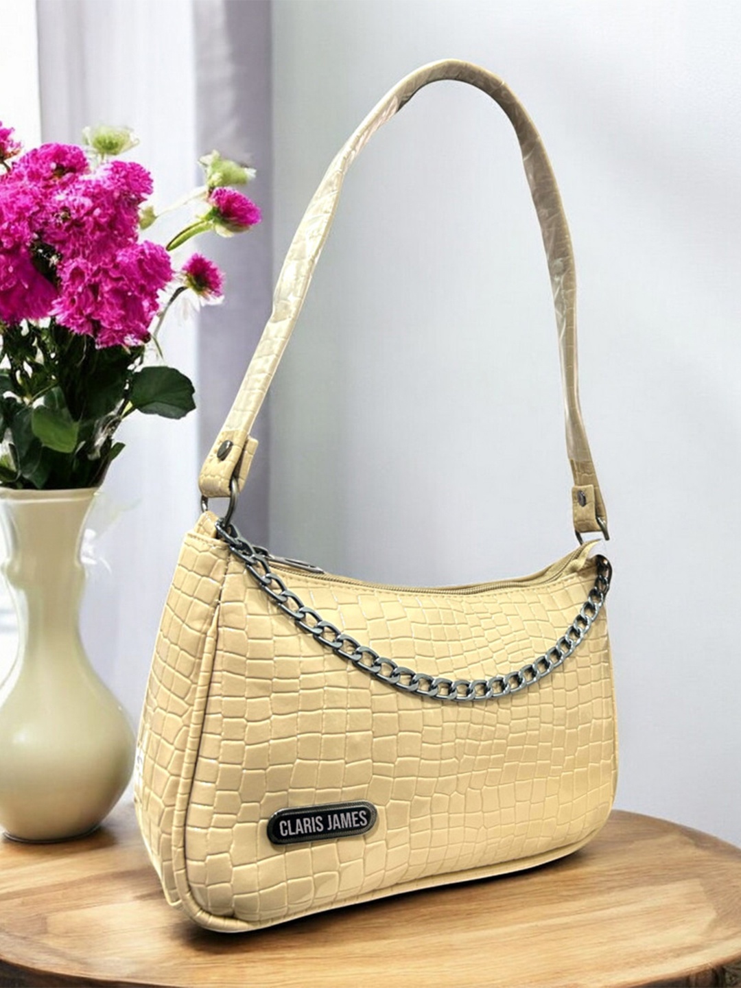 

CLARIS JAMES PU Oversized Structured Sling Bag, Cream