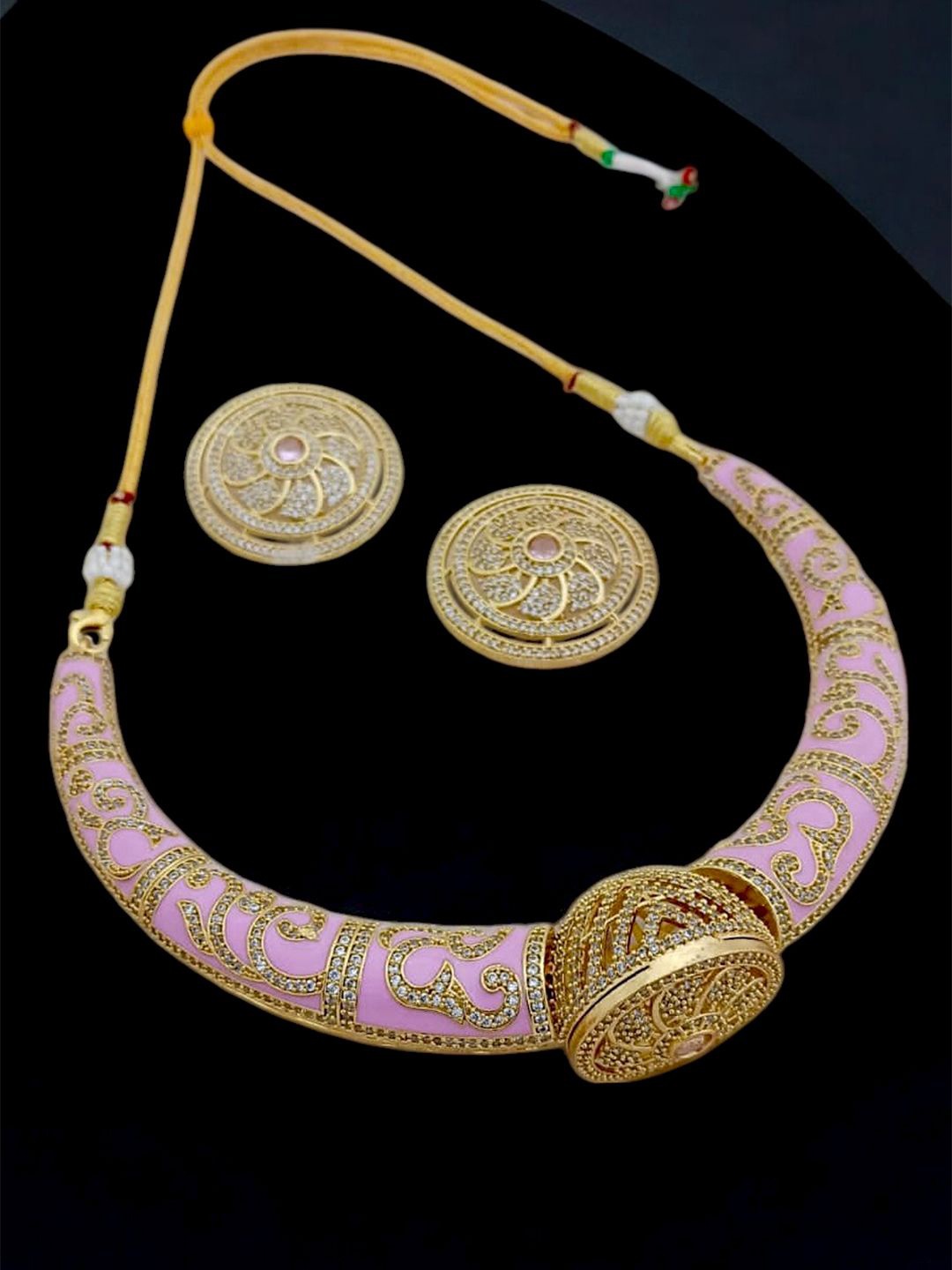 

TISHUL JEWELS Gold-Plated Stone Studded Jewellery Set, Pink