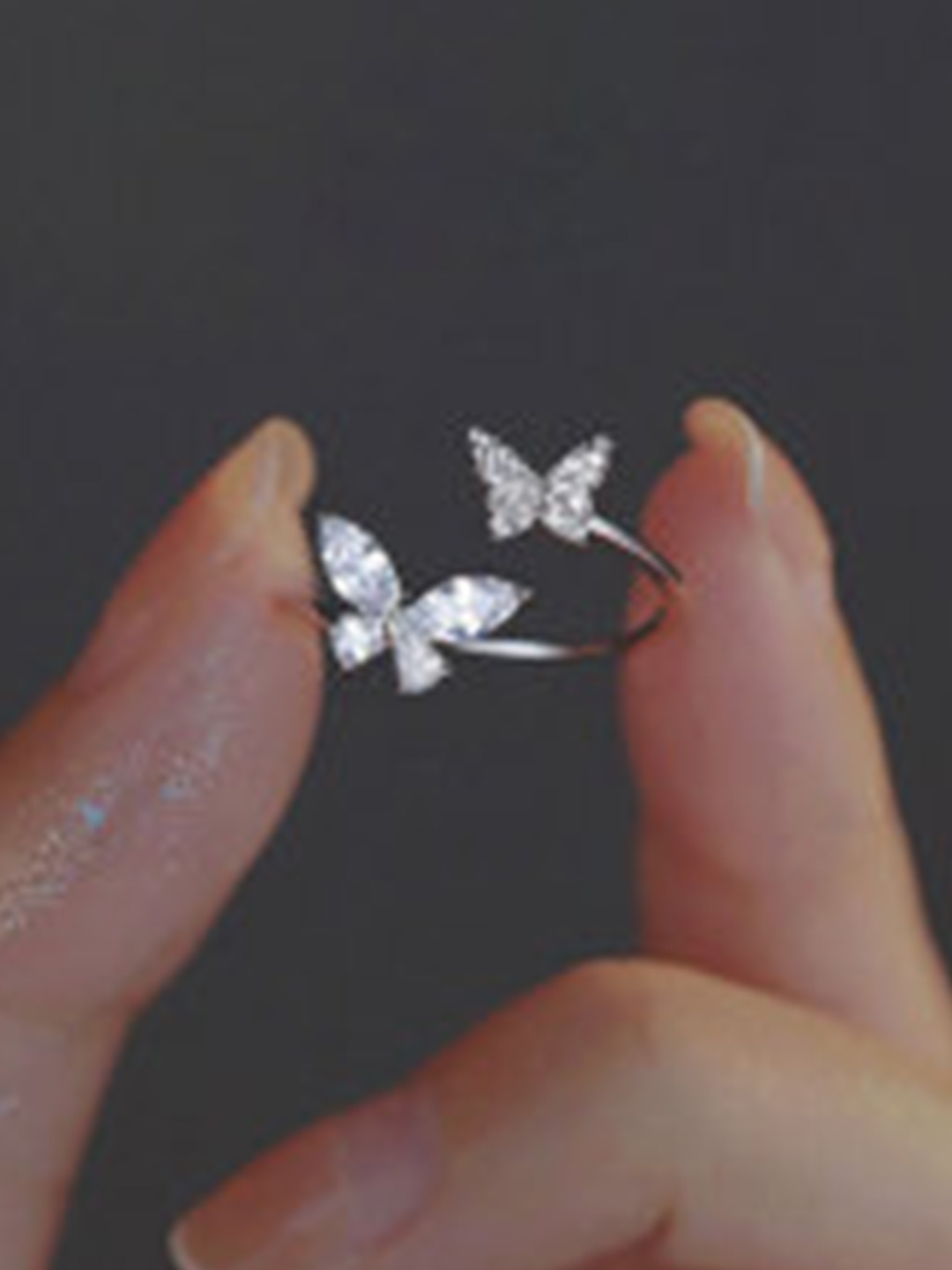 

Just Lil Things Crystals Studded Butterfly Finger Ring, Silver