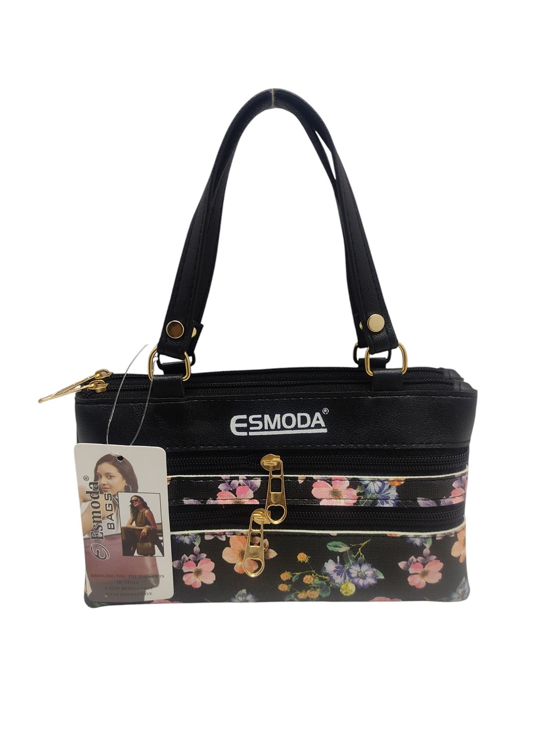 

Esmoda Floral Printed PU Structured Handheld Bag, Black