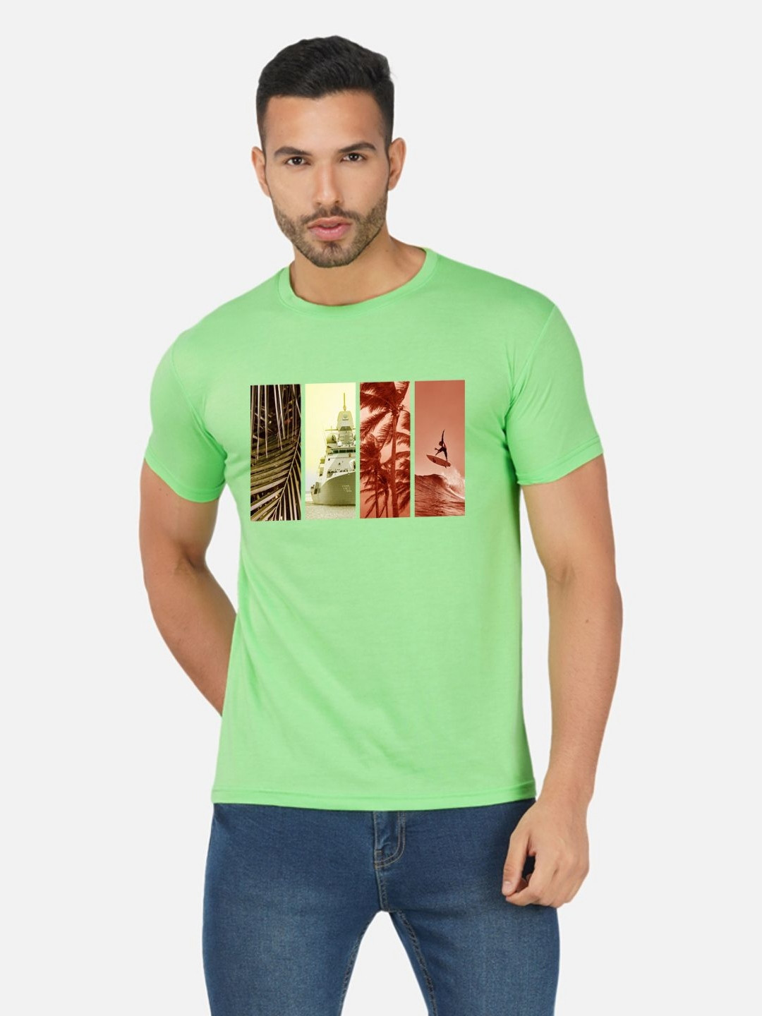 

Moda Rapido Men Printed Bio Finish Applique T-shirt, Green
