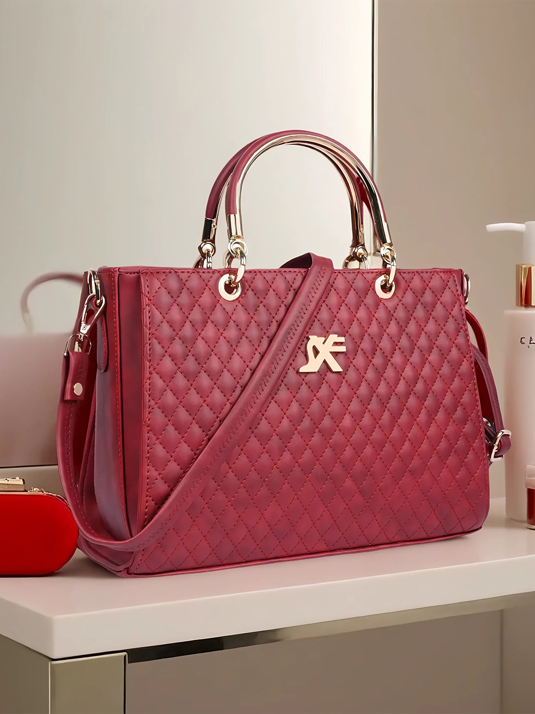 

Speed X Fashion Structured Handheld Bag with Quilted, Maroon