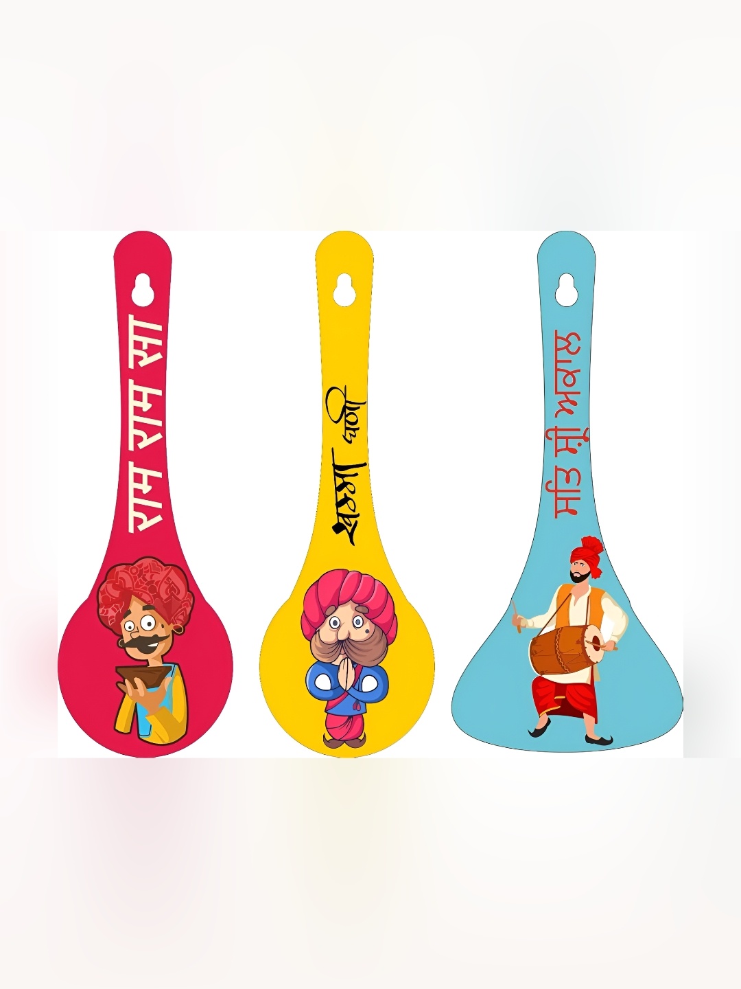 

Webelkart Red & Yellow 3 Pieces Printed Wooden Wall Hangers
