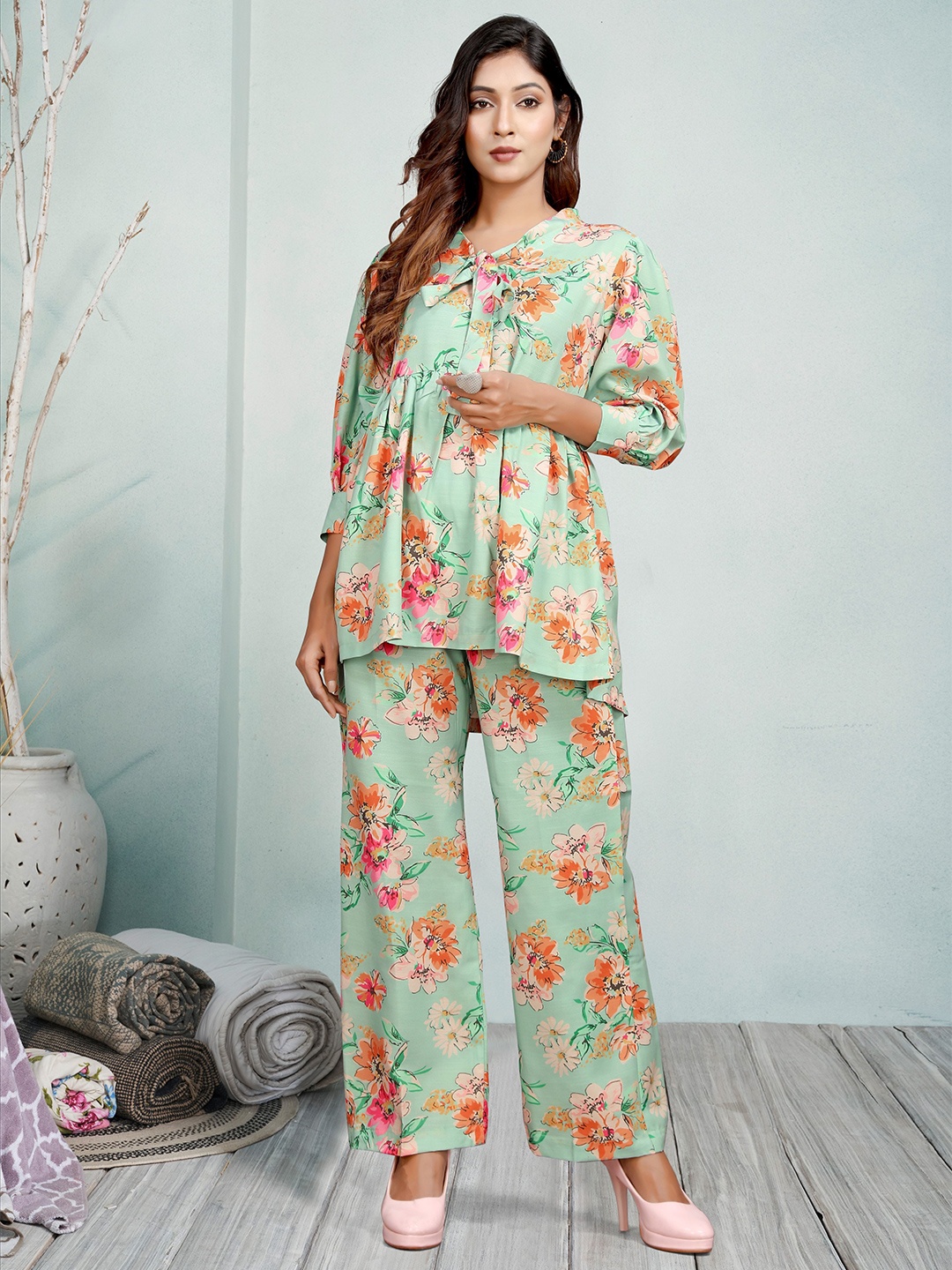 

Snowdrip Floral Printed Tunic & Trousers Co-Ords, Green