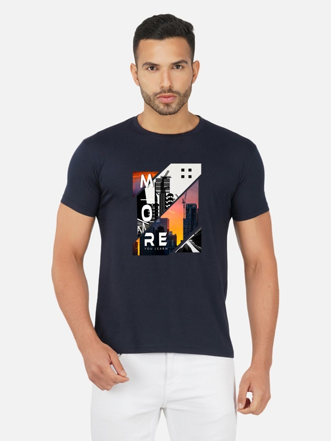 

Moda Rapido Men Printed Bio Finish Applique T-shirt, Navy blue