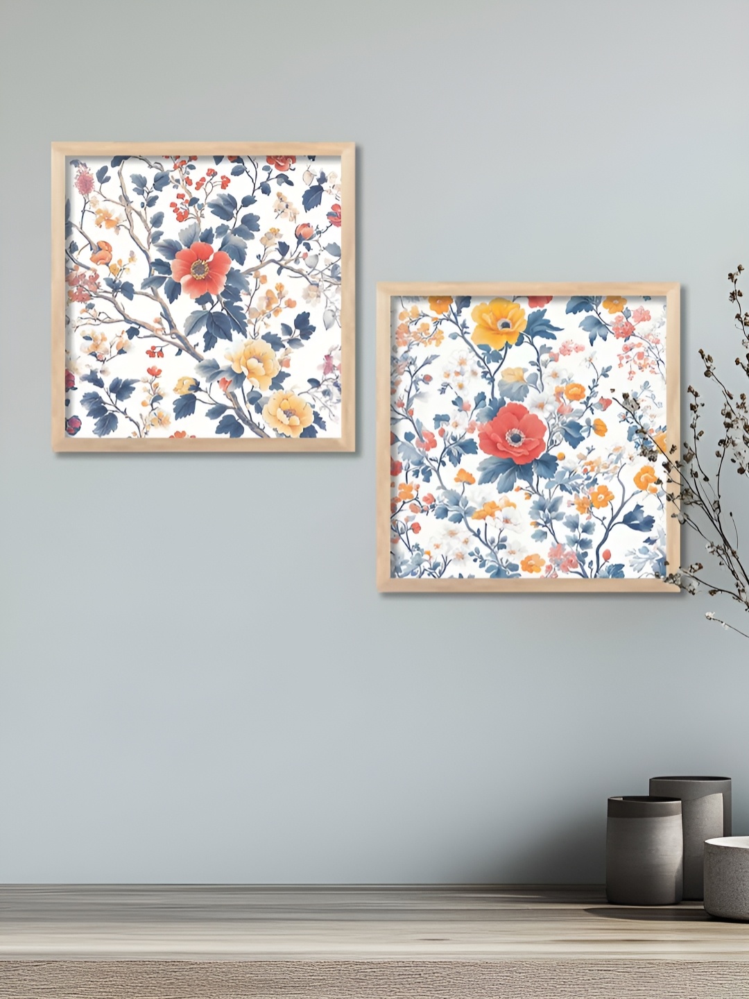 

Kotart Brown & White 2 Pieces Wooden Floral Wall Paintings