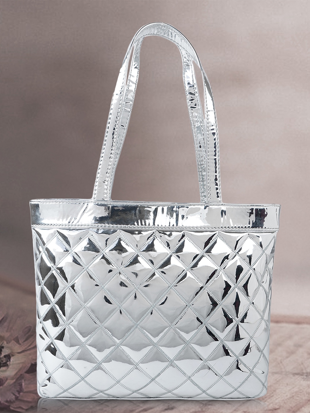 

STARWINGS PU Structured Tote Bag with Quilted, Silver