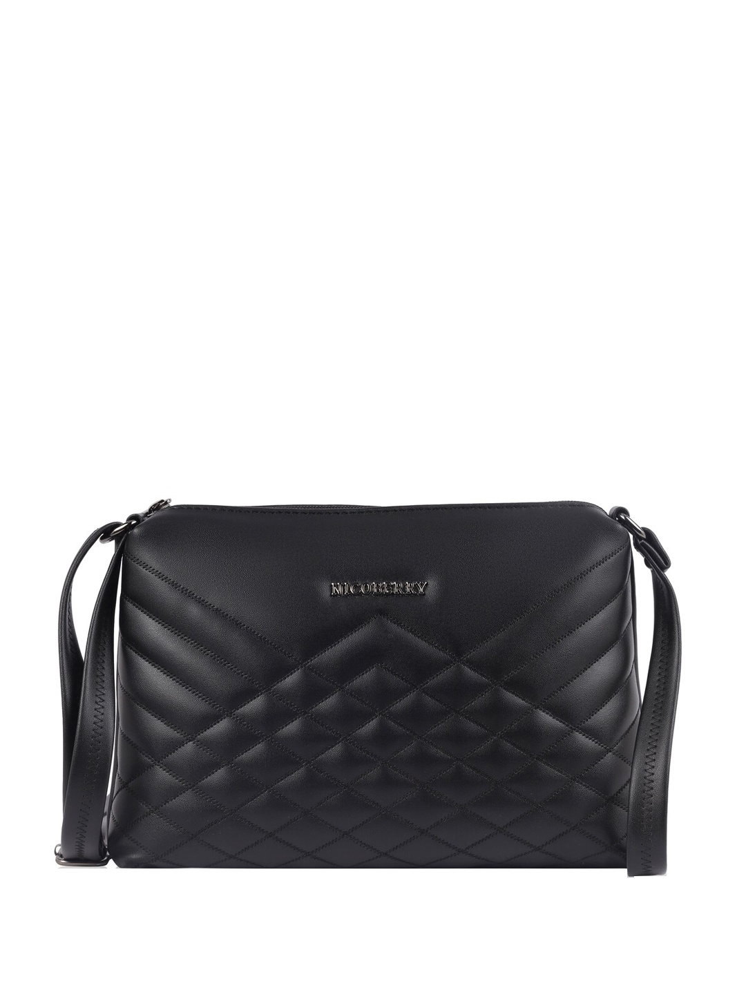 

Nicoberry Textured PU Sling Bag with Quilted, Black