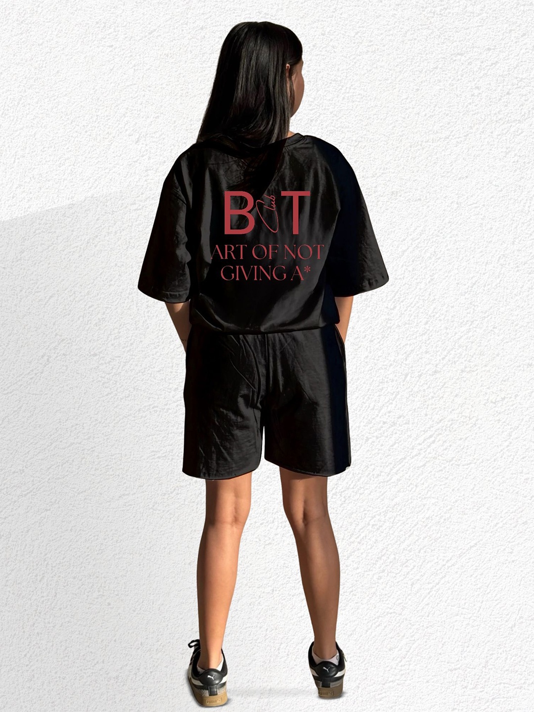 

TheBTclub Unisex Oversized Printed T-Shirt With Shorts Co-Ords, Black