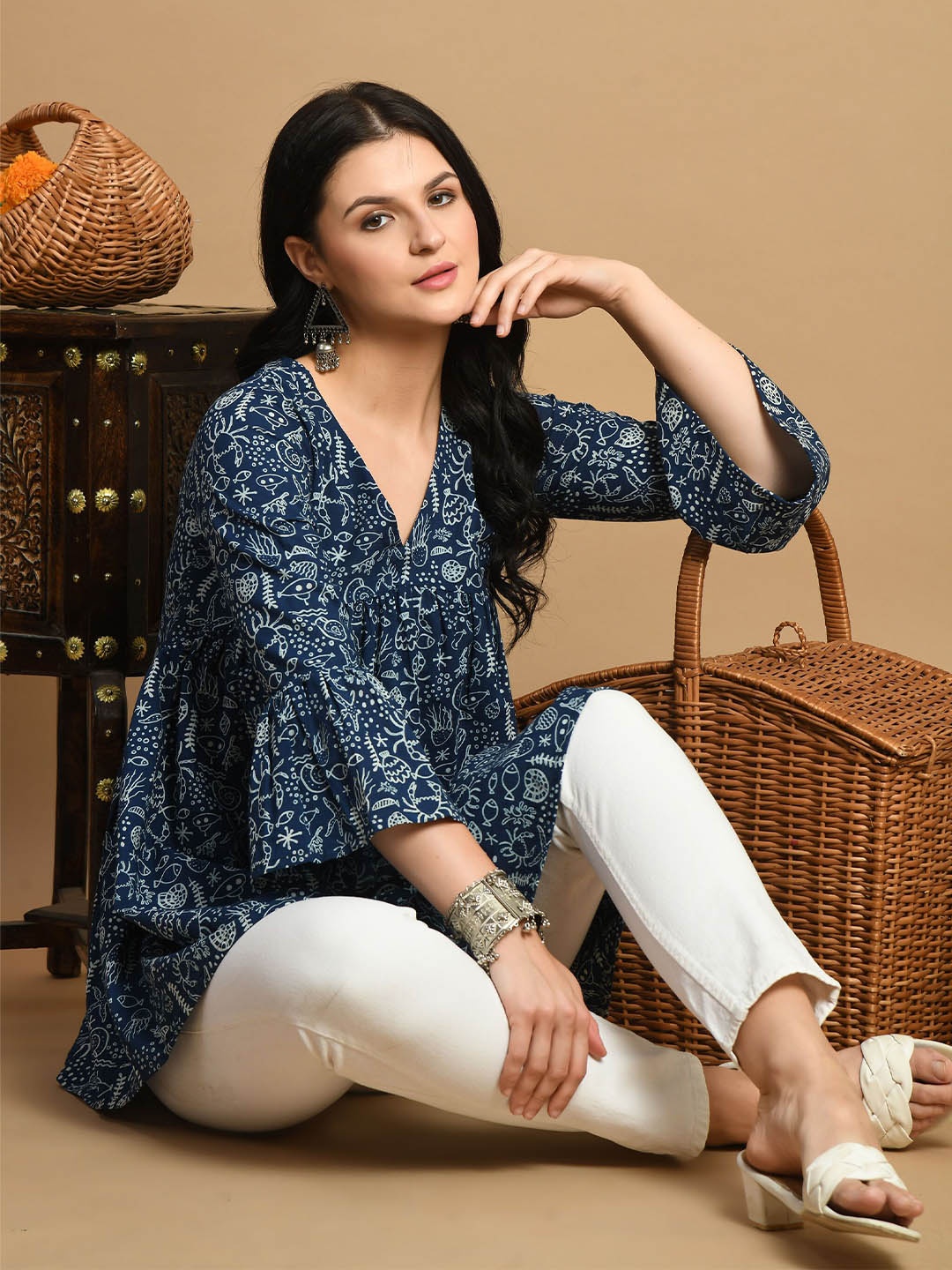 

Metronaut Animal Print Flared Sleeve Top, Blue