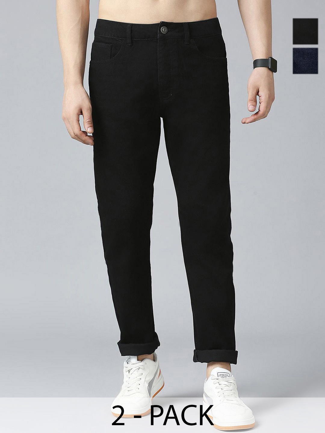 

ComfyStyle Men Jean Slash Knee Stretchable Jeans, Black