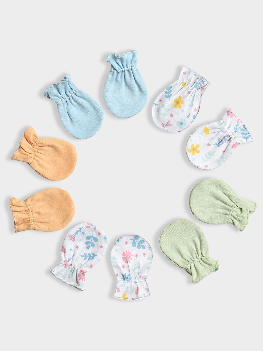 

MiArcus Printed & Solid Mitten Set Pack Of 5, Green